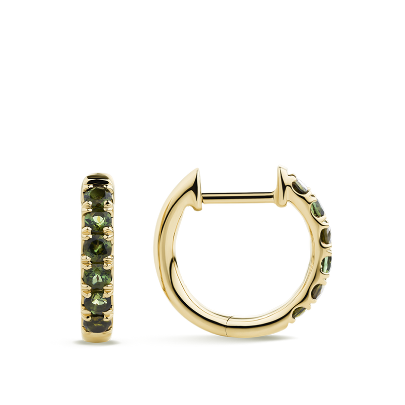 Ear Party Green Tourmaline Huggie Earrings in 18ct Yellow Gold Hardy Brothers Jewellers