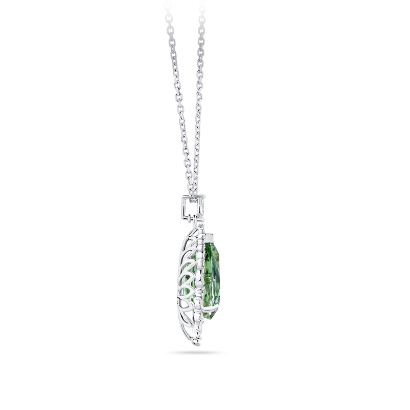 Halo Pear Cut Mint Tourmaline and Diamond Pendant made in 18ct White Gold Hardy Brothers Jewellers