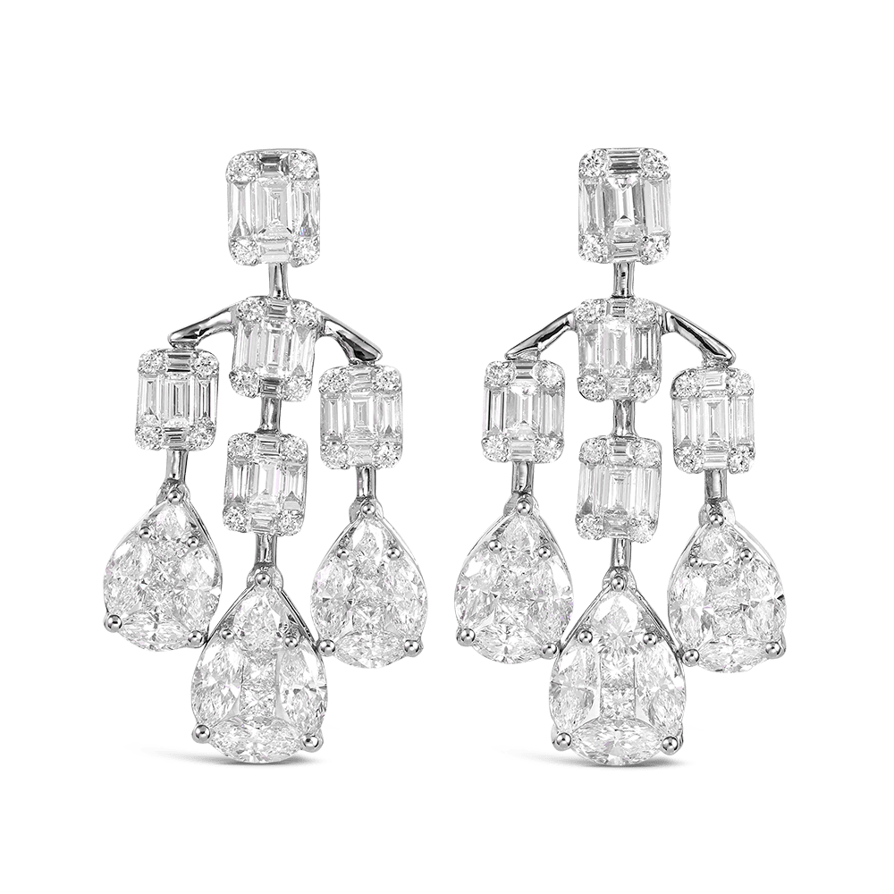 2.69 Carat Chandelier Fancy Cut Diamond Drop Earrings in 18ct White Gold Hardy Brothers 