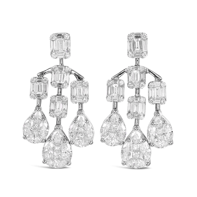 2.69 Carat Chandelier Fancy Cut Diamond Drop Earrings in 18ct White Gold Hardy Brothers 