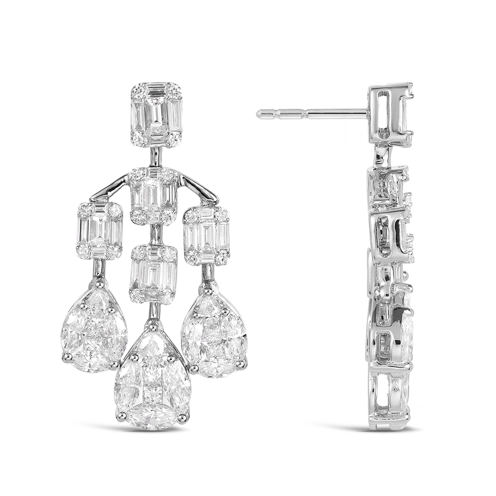 2.69 Carat Chandelier Fancy Cut Diamond Drop Earrings in 18ct White Gold Hardy Brothers 