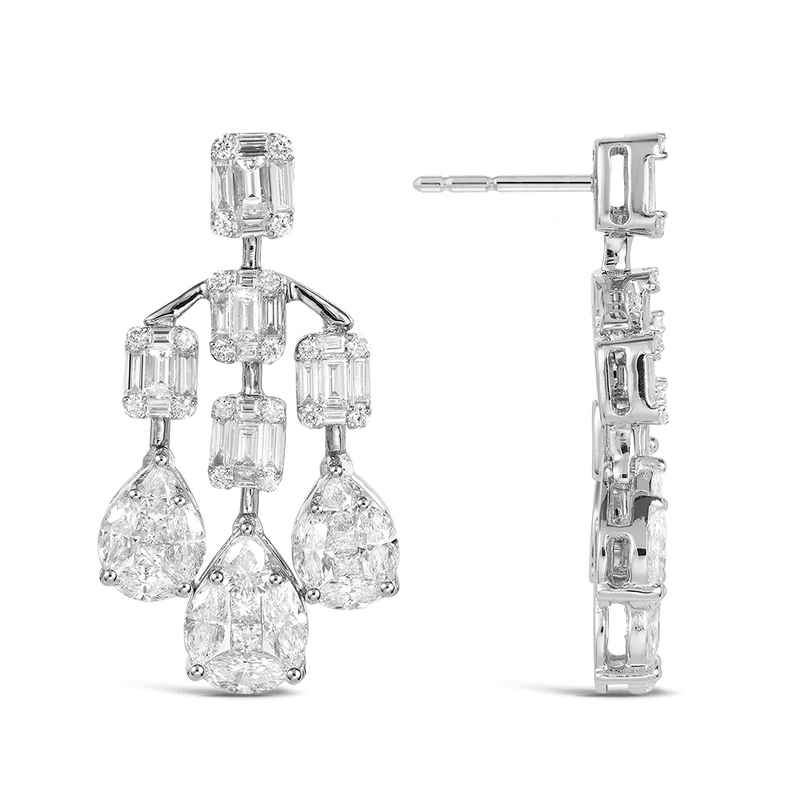 2.69 Carat Chandelier Fancy Cut Diamond Drop Earrings in 18ct White Gold Hardy Brothers 