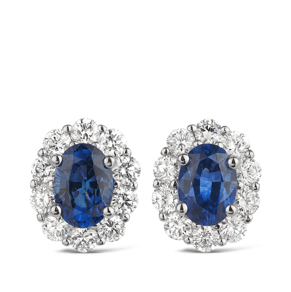 Oval Sapphire and Diamond Earrings in 18ct White Gold Hardy Brothers 