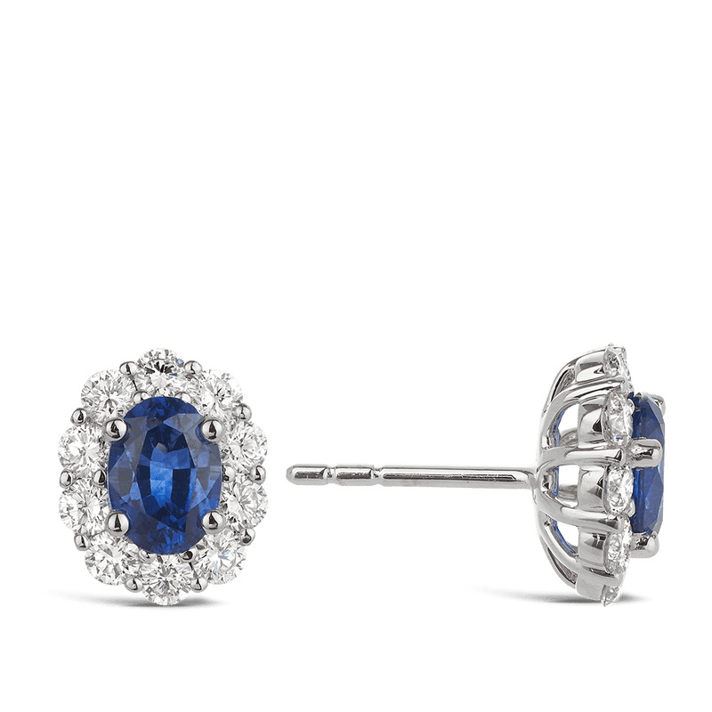 Oval Sapphire and Diamond Earrings in 18ct White Gold Hardy Brothers 