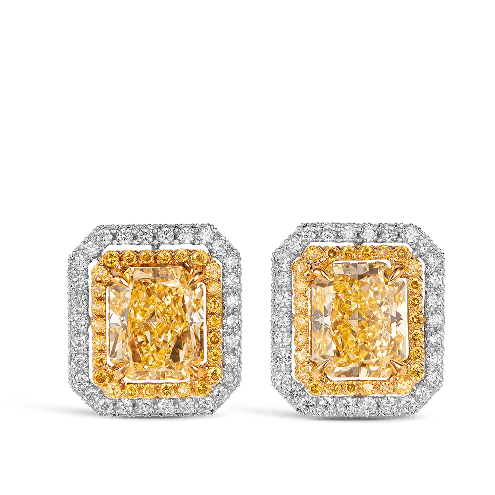 Vault 3.60 Carat Fancy Intense Yellow Diamond Earrings in 18ct White Gold Hardy Brothers 