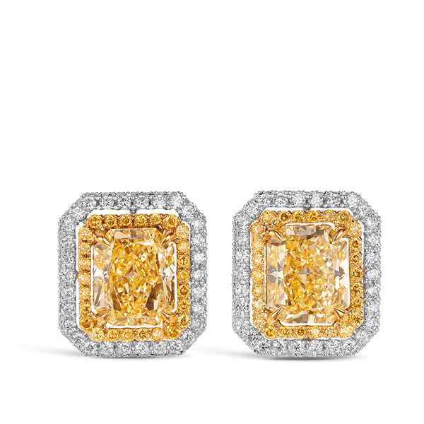 Vault 3.60 Carat Fancy Intense Yellow Diamond Earrings in 18ct White Gold Hardy Brothers 