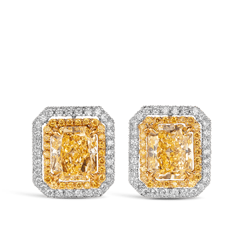 Vault 3.60 Carat Fancy Intense Yellow Diamond Earrings in 18ct White Gold Hardy Brothers 