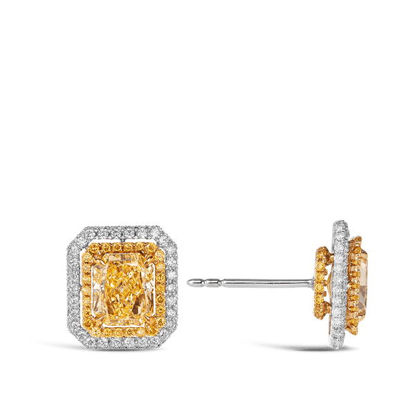 Vault 3.60 Carat Fancy Intense Yellow Diamond Earrings in 18ct White Gold Hardy Brothers 