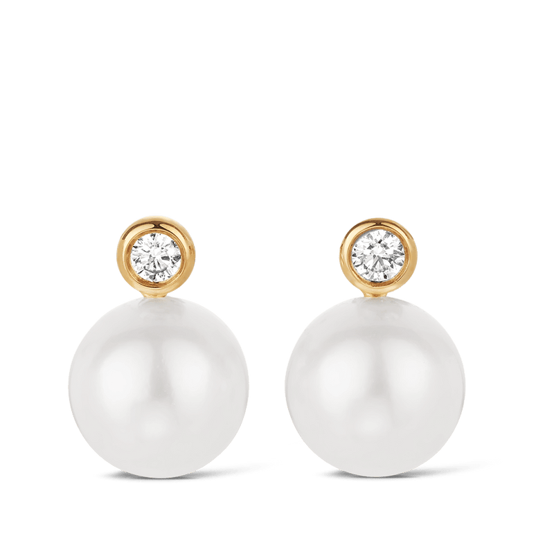 Diamond and Akoya Pearl Stud Earrings in 18ct Yellow Gold Hardy Brothers Jewellers