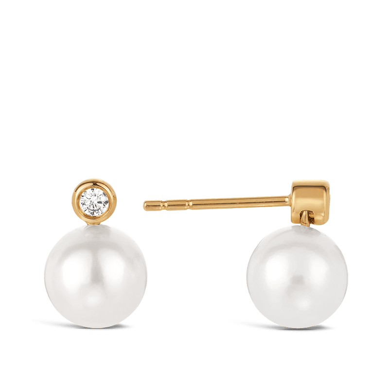 Diamond and Akoya Pearl Stud Earrings in 18ct Yellow Gold Hardy Brothers Jewellers