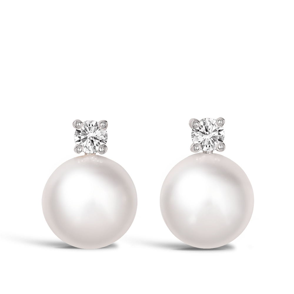 Diamond and Akoya Pearl Stud Earrings in 18ct White Gold Hardy Brothers Jewellers