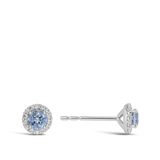 Halo Aquamarine and Diamond Stud Earrings in 18ct White Gold Hardy Brothers 