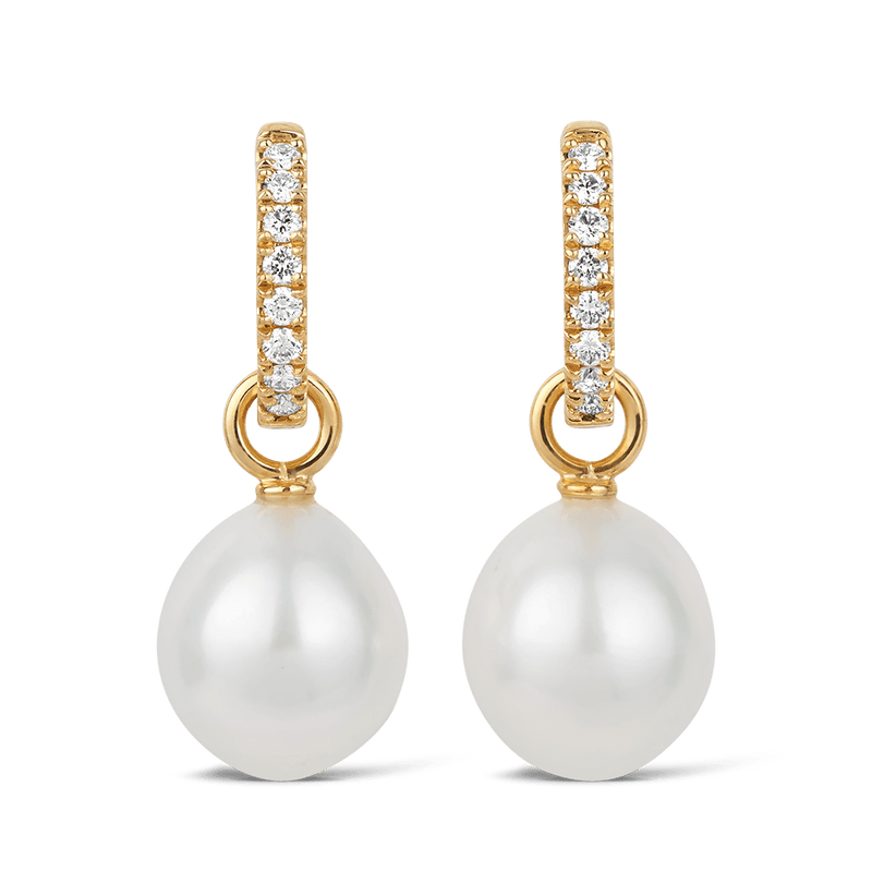 Diamond and Australian South Sea Pearl Earrings in 18ct Yellow Gold Hardy Brothers Jewellers