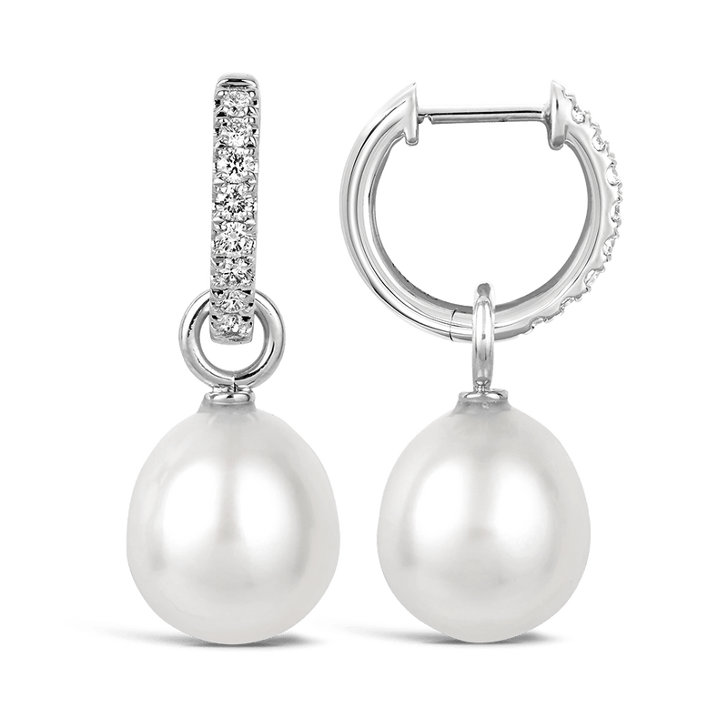 Diamond and Australian South Sea Pearl Earrings in 18ct White Gold Hardy Brothers Jewellers