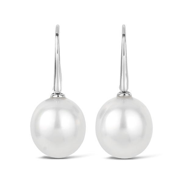 Australian South Sea Pearl Drop Earrings in 18ct White Gold Hardy Brothers Jewellers