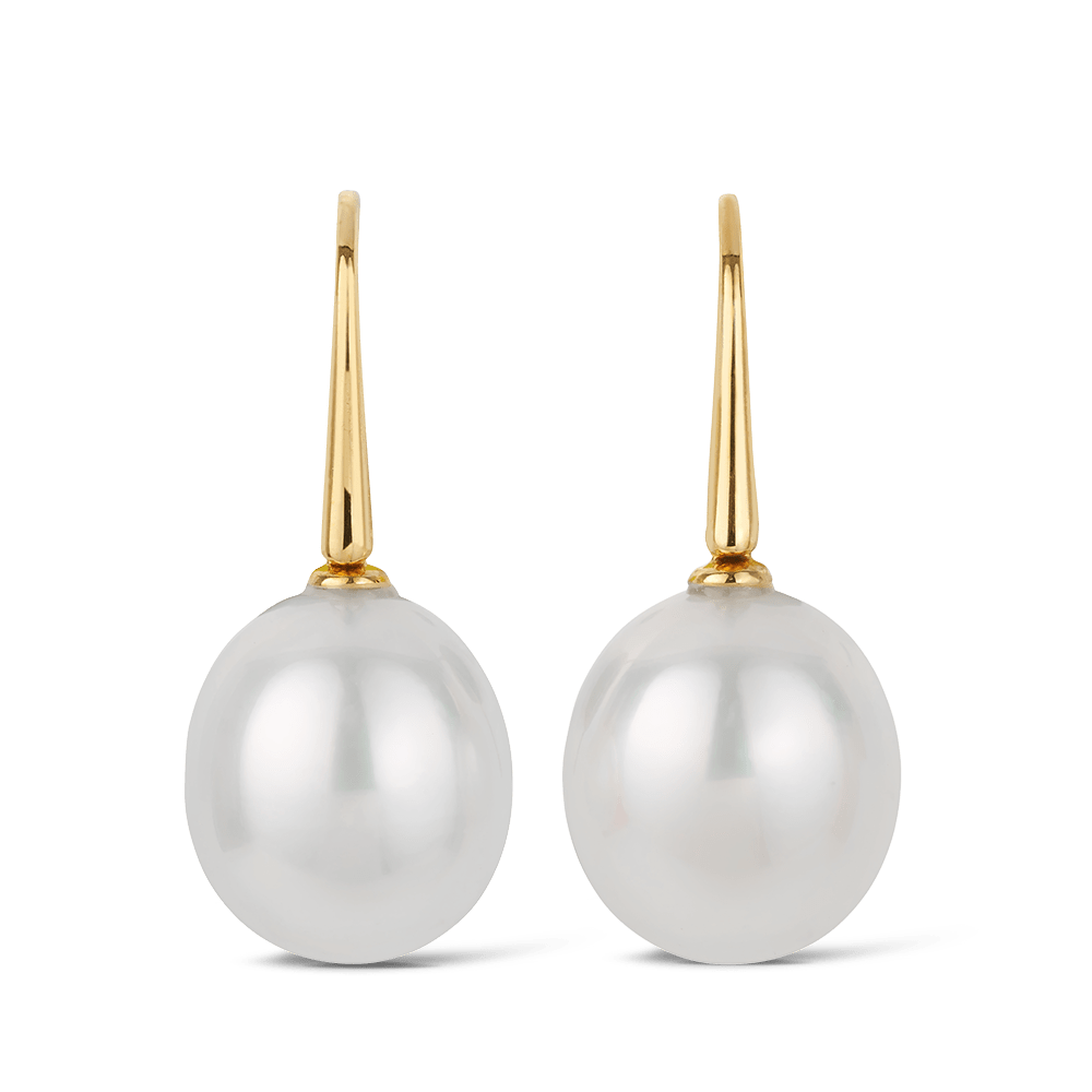 Australian South Sea Pearl Drop Earrings in 18ct Yellow Gold Hardy Brothers Jewellers