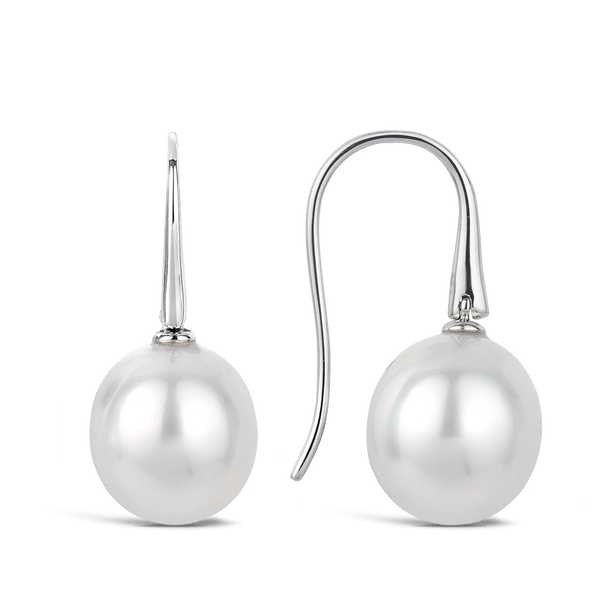 Australian South Sea Pearl Drop Earrings in 18ct White Gold Hardy Brothers Jewellers