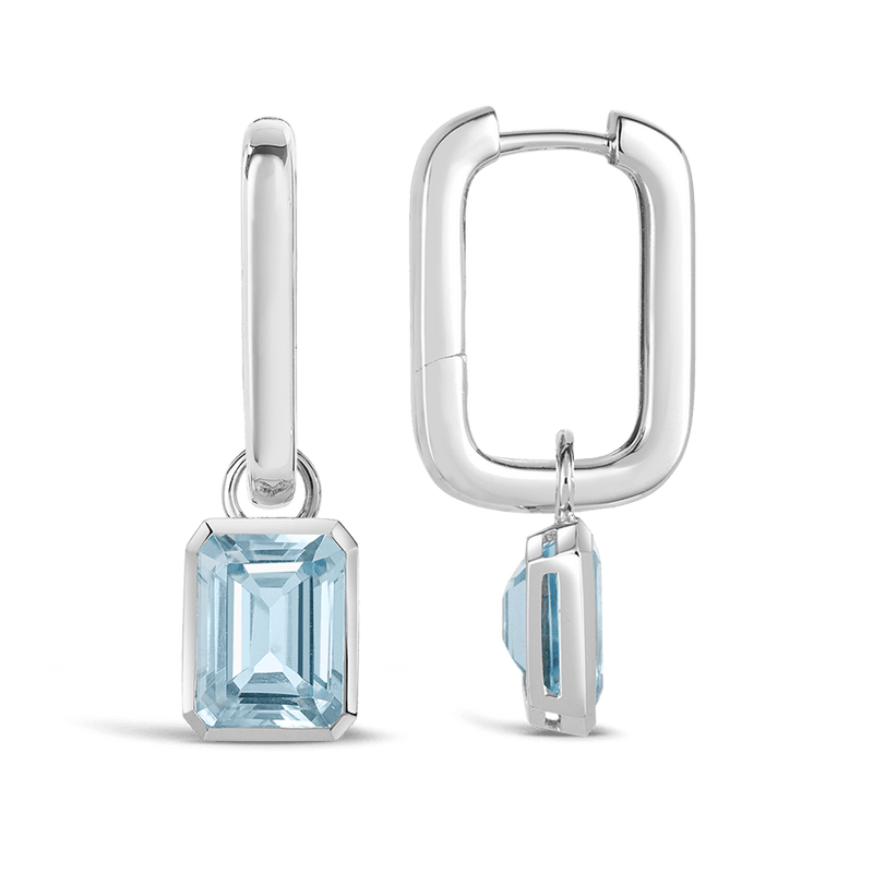 Bezel Set Aquamarine Drop Earrings in 18ct White Gold Hardy Brothers 