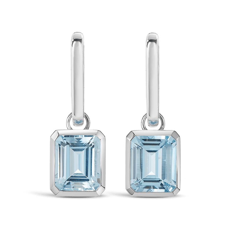 Bezel Set Aquamarine Drop Earrings in 18ct White Gold Hardy Brothers 