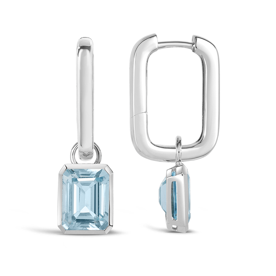 Bezel Set Aquamarine Drop Earrings in 18ct White Gold Hardy Brothers 