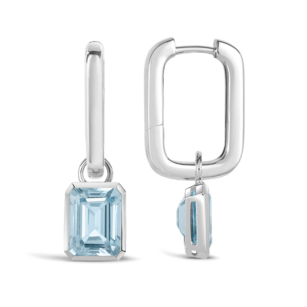 Bezel Set Aquamarine Drop Earrings in 18ct White Gold Hardy Brothers 