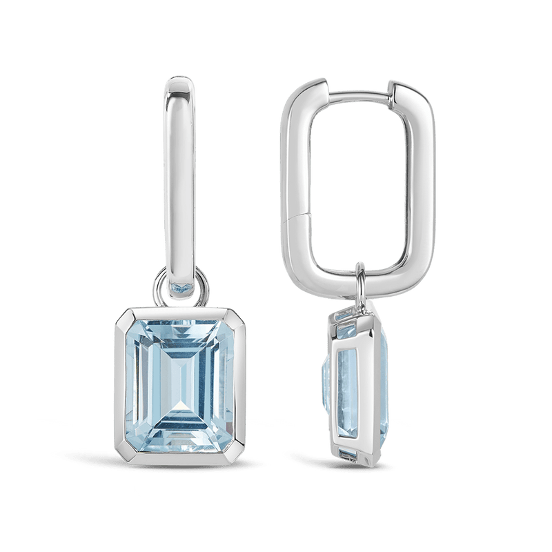 Bezel Set Aquamarine Drop Earrings in 18ct White Gold Hardy Brothers 