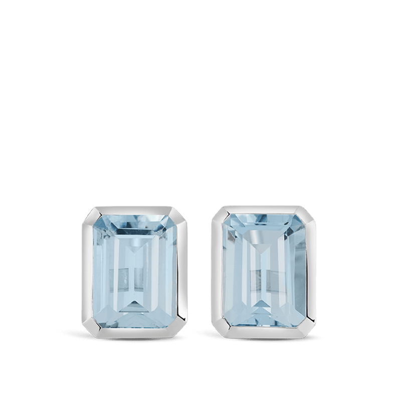 Bezel Set Aquamarine Stud Earrings in 18ct White Gold Hardy Brothers 