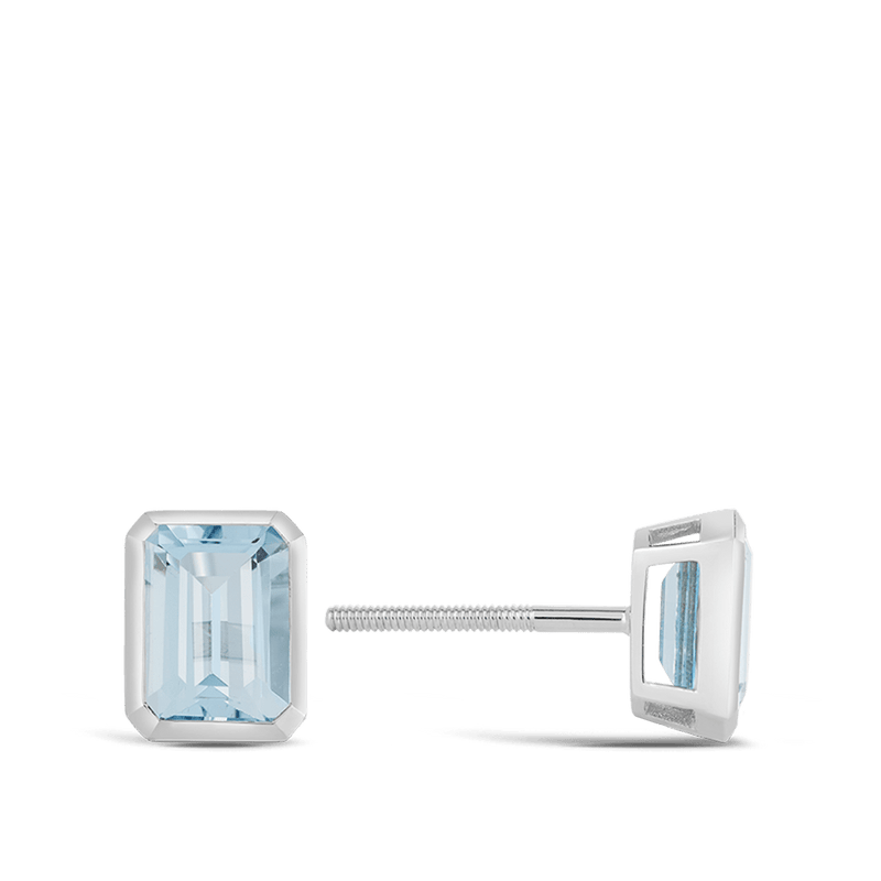 Bezel Set Aquamarine Stud Earrings in 18ct White Gold Hardy Brothers 