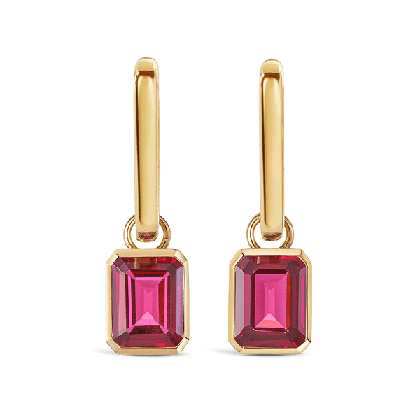 Bezel Set Rhodalite Garnet Drop Earrings in 18ct Yellow Gold Hardy Brothers 