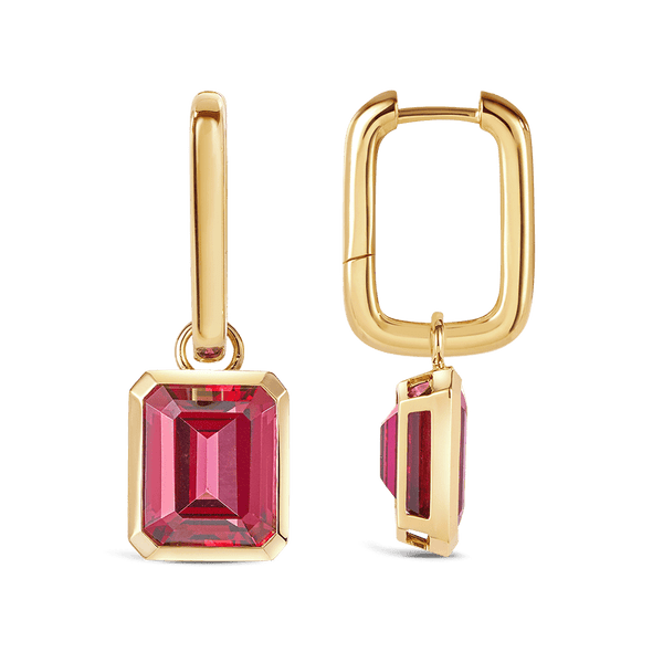 Bezel Set Rhodalite Garnet Drop Earrings in 18ct Yellow Gold Hardy Brothers 