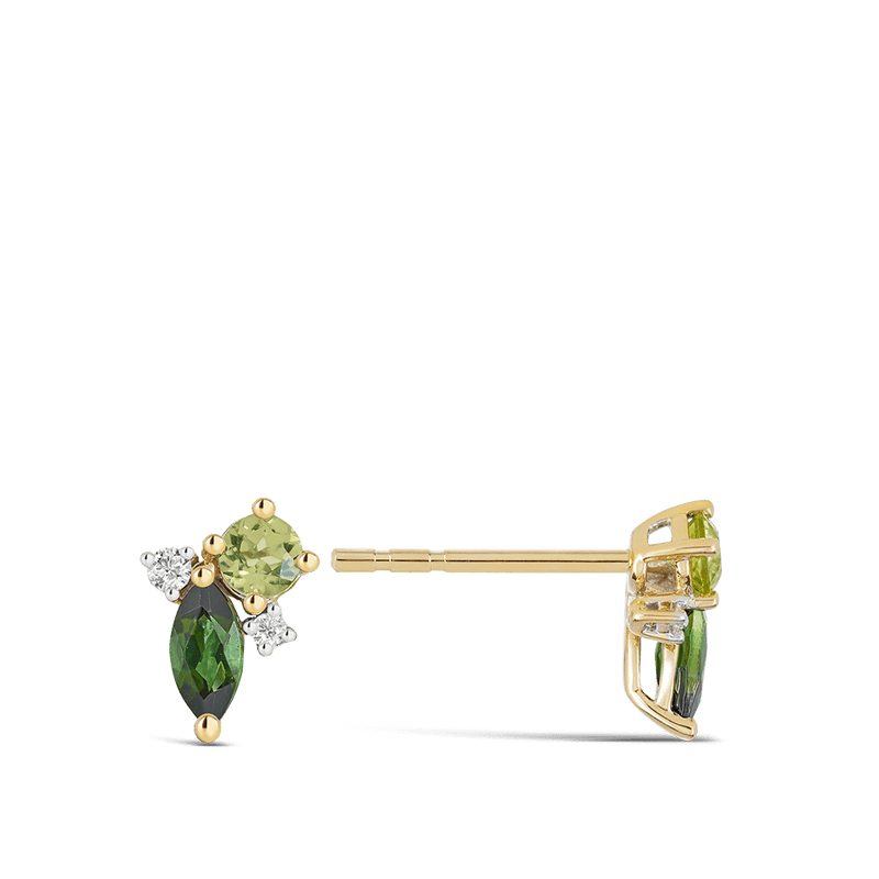 Ear Party Tourmaline Peridot and Diamond Cluster Stud Earrings Hardy Brothers 