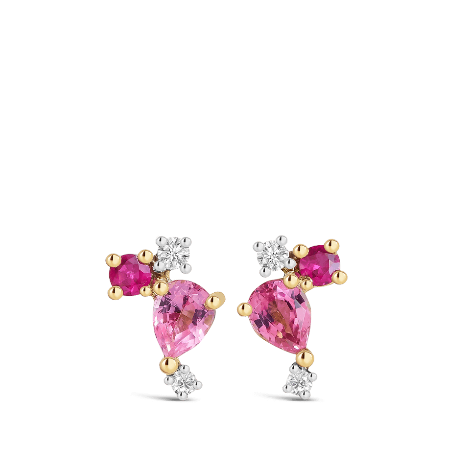 Ear Party Tourmaline Ruby and Diamond Cluster Stud Earrings Hardy Brothers 