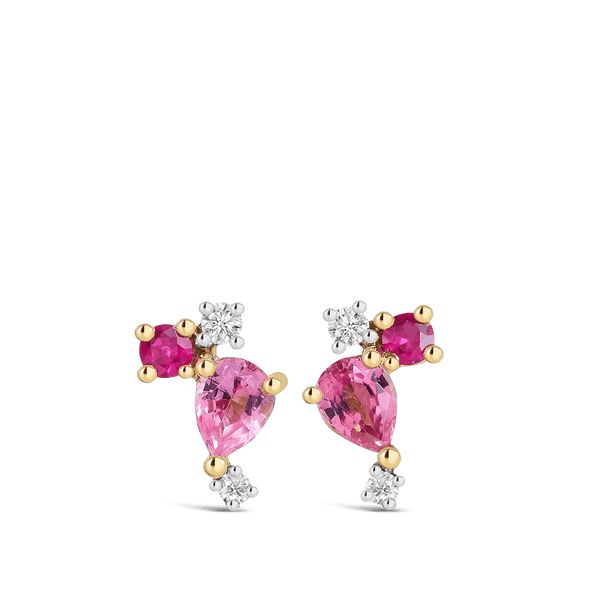 Ear Party Tourmaline Ruby and Diamond Cluster Stud Earrings Hardy Brothers 