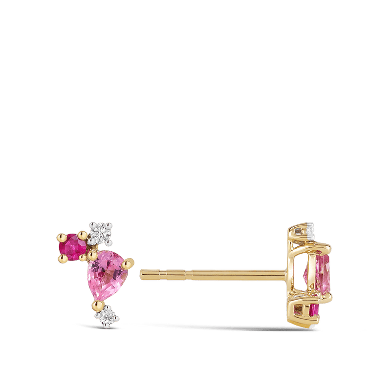 Ear Party Tourmaline Ruby and Diamond Cluster Stud Earrings Hardy Brothers 