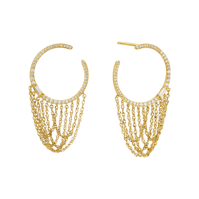 Eclipse Crescent Chain Diamond Hoop Earrings Hardy Brothers Jewellers