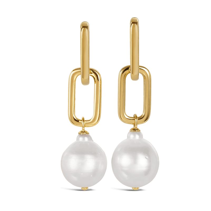 Paperclip Baroque South Sea Pearl Drop Earrings in 18ct Yellow Gold Hardy Brothers Jewellers