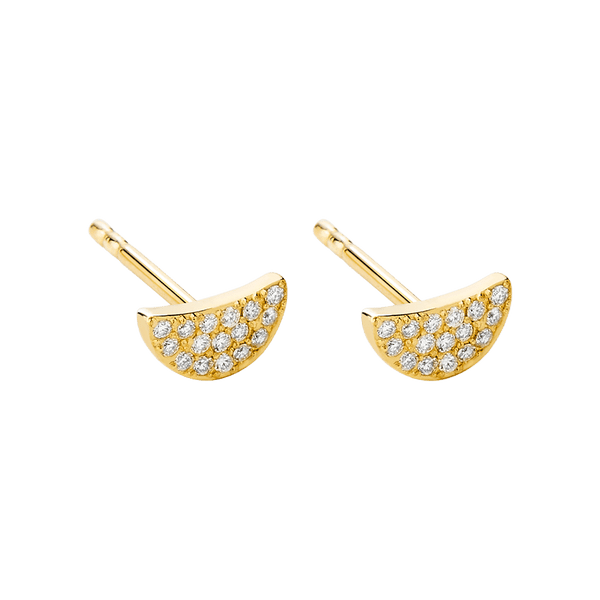 Half Moon Diamond Stud Earrings in 14ct Yellow Gold Hardy Brothers Jewellers