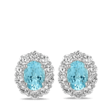 Oval Aquamarine and Diamond Halo Studs Hardy Brothers Jewellers