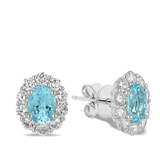 Oval Aquamarine and Diamond Halo Studs Hardy Brothers Jewellers