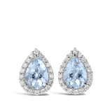 Pear Cut Aquamarine and Diamond Halo Studs Hardy Brothers Jewellers