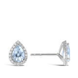 Pear Cut Aquamarine and Diamond Halo Studs Hardy Brothers Jewellers