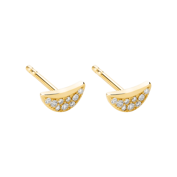 Quarter Moon Diamond Stud Earrings in 14ct Yellow Gold Hardy Brothers Jewellers