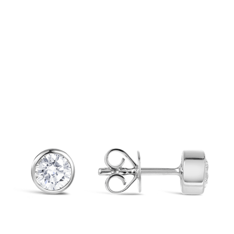 Quintessential 0.50 Carat Bezel Set Diamond Stud Earrings in 18ct White Gold Hardy Brothers Jewellers