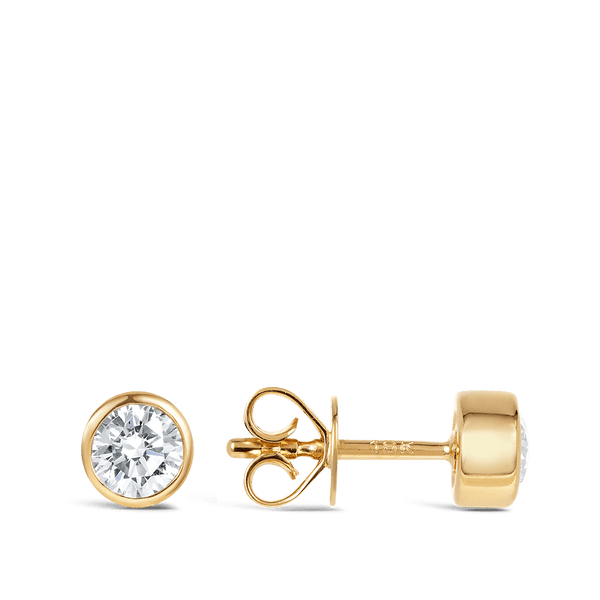 Quintessential 0.50 Carat Bezel Set Diamond Stud Earrings in 18ct Yellow Gold Hardy Brothers Jewellers