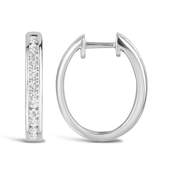 Quintessential 0.50 Carat Oval Diamond Hoop Earrings in 18ct White Gold Hardy Brothers 