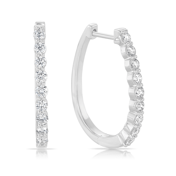 Quintessential 1.00 Carat Oval Diamond Hoop Earrings in 18ct White Gold Hardy Brothers 