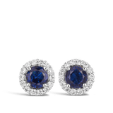 Halo Sapphire and Diamond Earrings in 18ct White Gold Hardy Brothers 