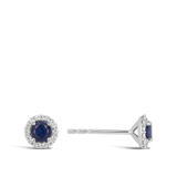 Halo Sapphire and Diamond Earrings in 18ct White Gold Hardy Brothers 