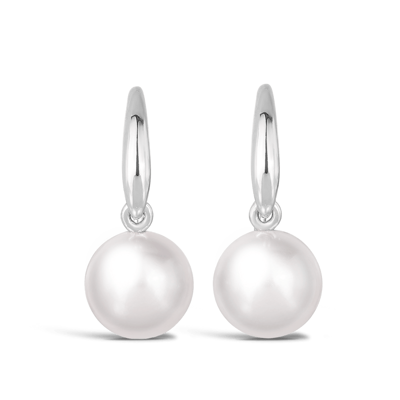 Shepherd Hook Akoya Pearl Earrings in 18ct White Gold Hardy Brothers Jewellers