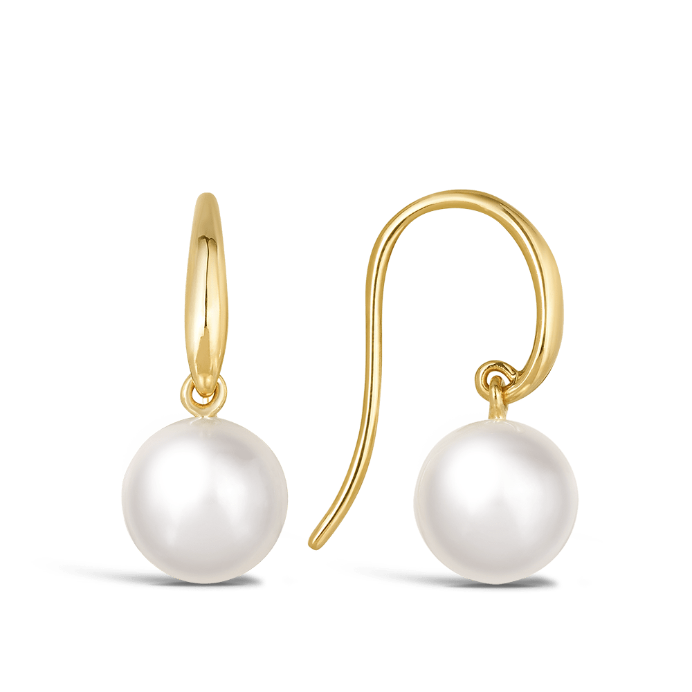 Shepherd Hook Akoya Pearl Earrings in 18ct Yellow Gold Hardy Brothers Jewellers